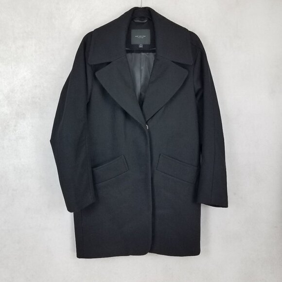 Mark New York Andrew Marc Size 6 Wool Peacoat Classic Overcoat Black - Picture 1 of 12